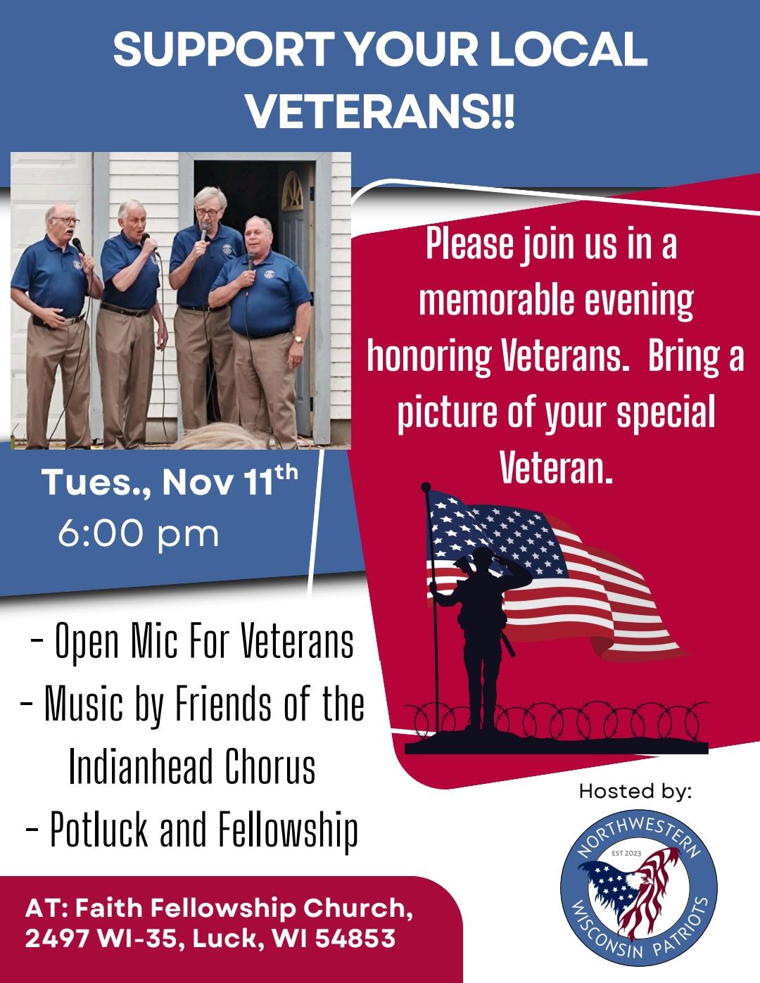 Support Local Veterans - Presented by NWWP ~ Faith Fellowship Church, Luck WI
