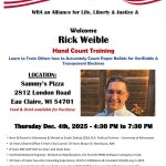 Rick Weible Hand Count Training ~ Eau Claire, WI Thurs. Dec. 4th, 2025 4:30-7:30 PM