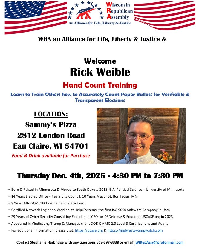 Rick Weible Hand Count Training ~ Eau Claire, WI Thurs. Dec. 4th, 2025 4:30-7:30 PM
