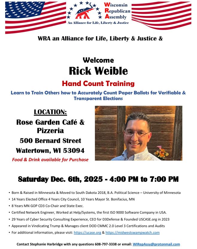 Rick Weible Hand Count Training ~ Watertown, Saturday Dec. 6th, 2025 4:00 PM - 7:00 PM